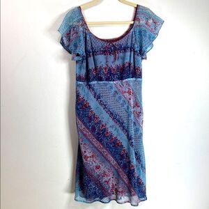 (T2) VINTAGE Y2K CAROLE LITTLE PARADISE PAISLEY MIDI DRESS BOHEMIAN-SIZE 14P